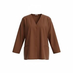 4XL Brown V-Neck Button Front Scrub Top Lightweight Workwear Plus Size Jacket